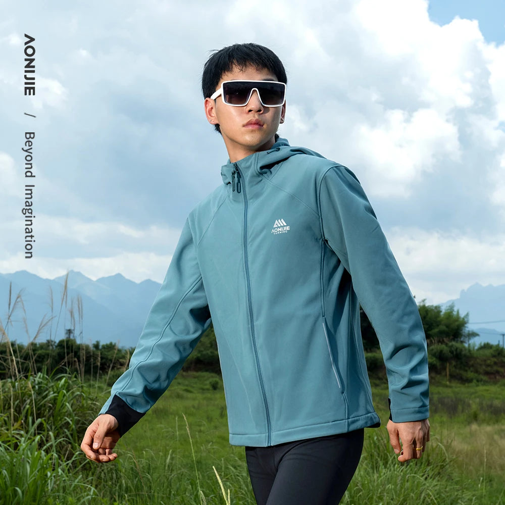 FM5208 Men Windproof Soft Shell Jacket Waterproof Outdoor Warm Hooded